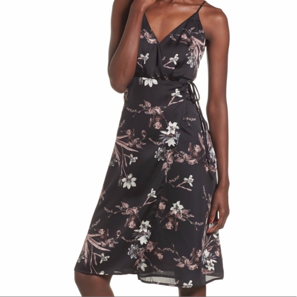 ASTR the Label Satin Floral Wrap Dress